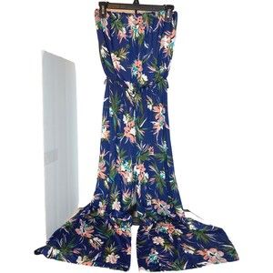 Sandiva Sz S Leaf Print Jumpsuit Straples  Elastic Waist Wide Leg